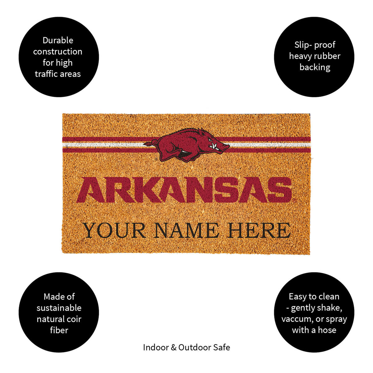 University of Arkansas Personalized Mat, Natural Coir with Color Logo, 30" x 18", Slide 10 of 15