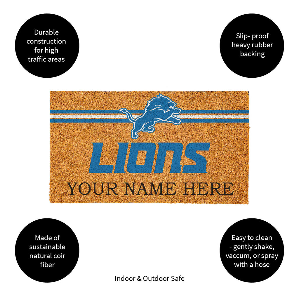 Detroit Lions Personalized Mat, Natural Coir with Color Logo, 30" x 18", Slide 13 of 15