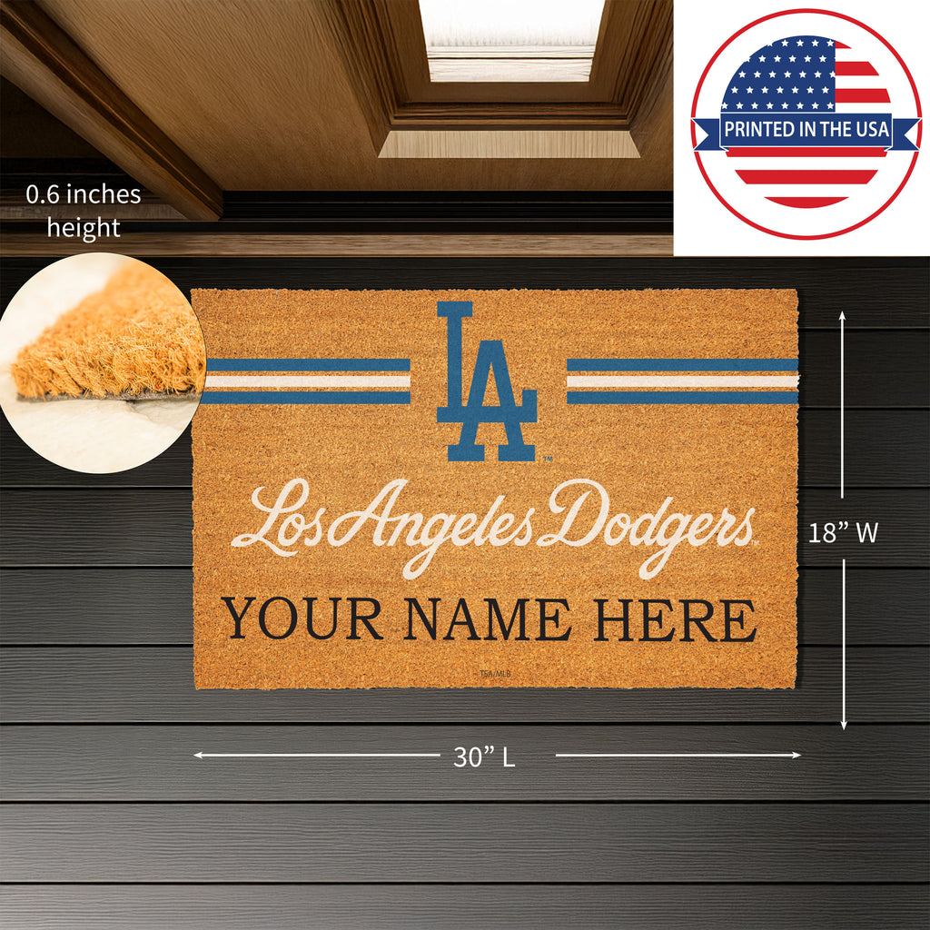 Los Angeles Dodgers Personalized Mat, Natural Coir with Color Logo, 30" x 18", Slide 3 of 4