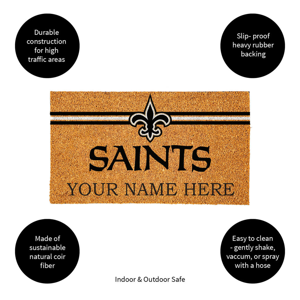New Orleans Saints Personalized Mat, Natural Coir with Color Logo, 30" x 18", Slide 15 of 15