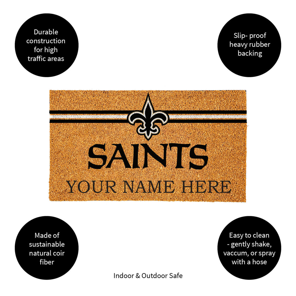 New Orleans Saints Personalized Mat, Natural Coir with Color Logo, 30" x 18", Slide 15 of 15