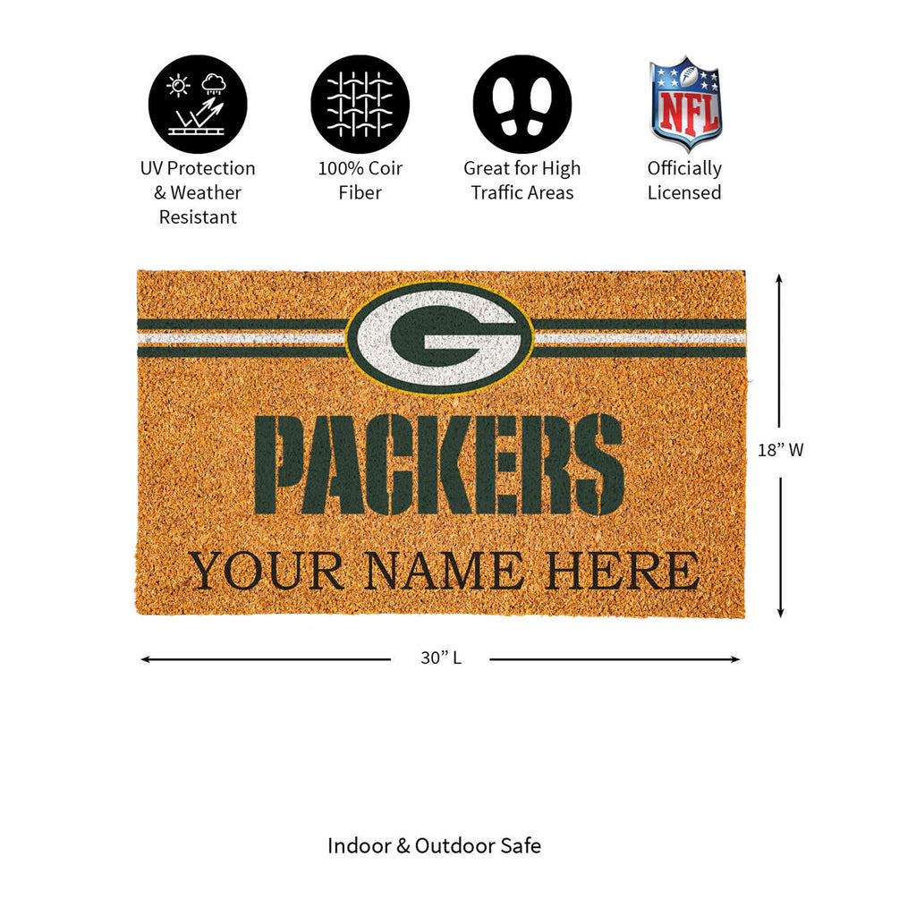 Green Bay Packers Personalized Mat, Natural Coir with Color Logo, 30" x 18", Slide 13 of 15