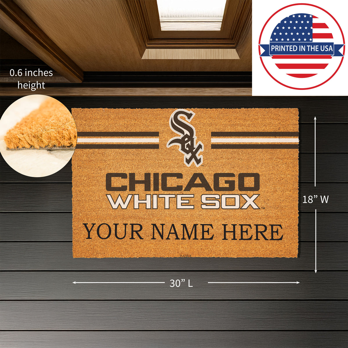 Chicago White Sox Personalized Mat, Natural Coir with Color Logo, 30" x 18", Slide 3 of 4