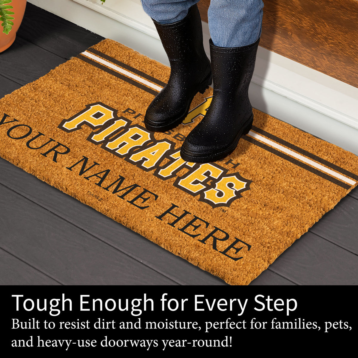 Pittsburgh Pirates Personalized Mat, Natural Coir with Color Logo, 30" x 18", Slide 4 of 4