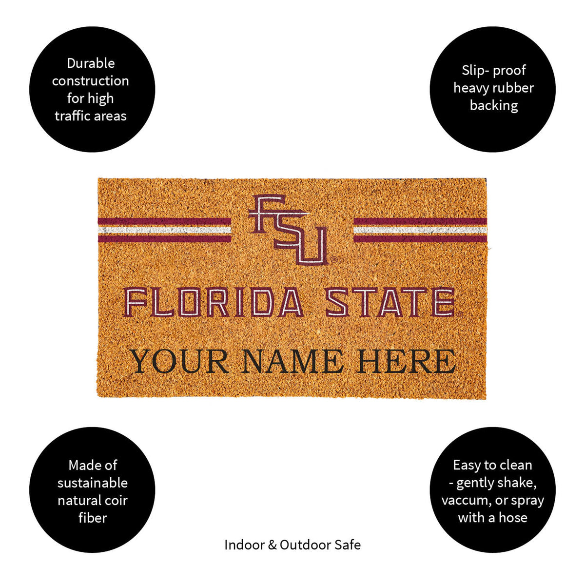 Florida State University Personalized Mat, Natural Coir with Color Logo, 30" x 18", Slide 15 of 15