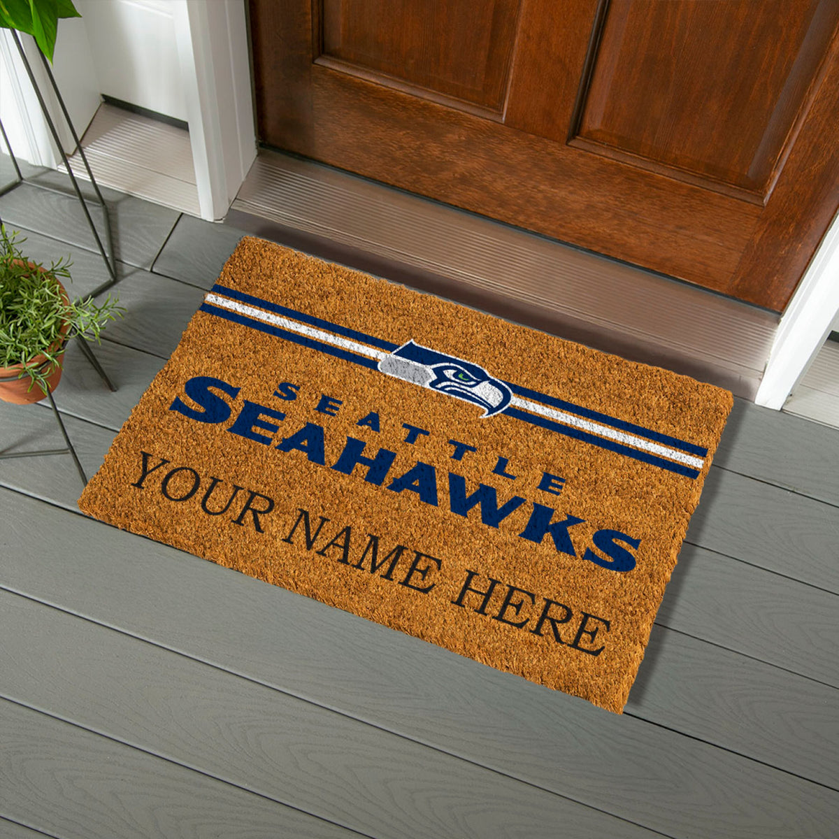 Seattle Seahawks Personalized Mat, Natural Coir with Color Logo, 30" x 18", Slide 5 of 15