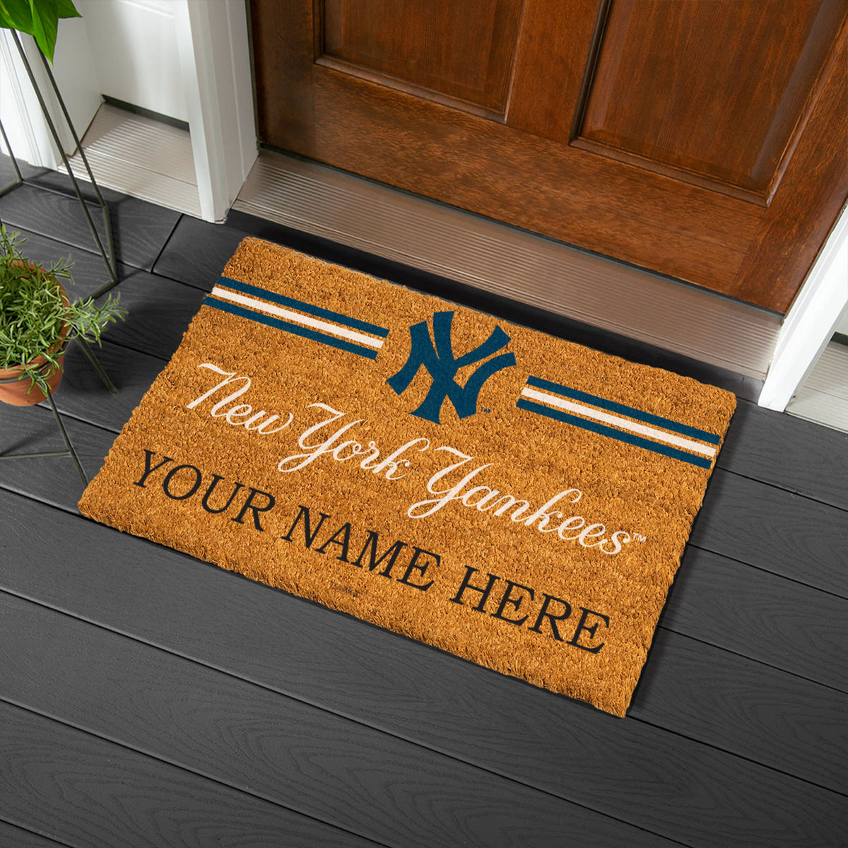NY Yankees Personalized Mat, Natural Coir with Color Logo, 30" x 18"