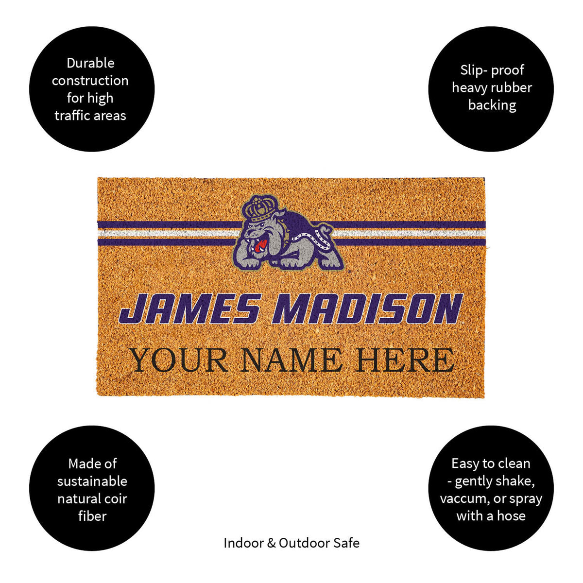 James Madison University Personalized Mat, Natural Coir with Color Logo, 30" x 18", Slide 9 of 15