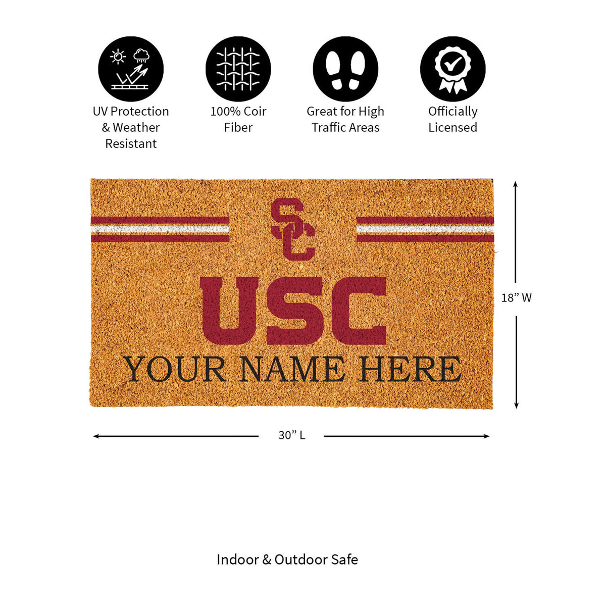 University of Southern California Personalized Mat, Natural Coir with Color Logo, 30" x 18", Slide 12 of 15