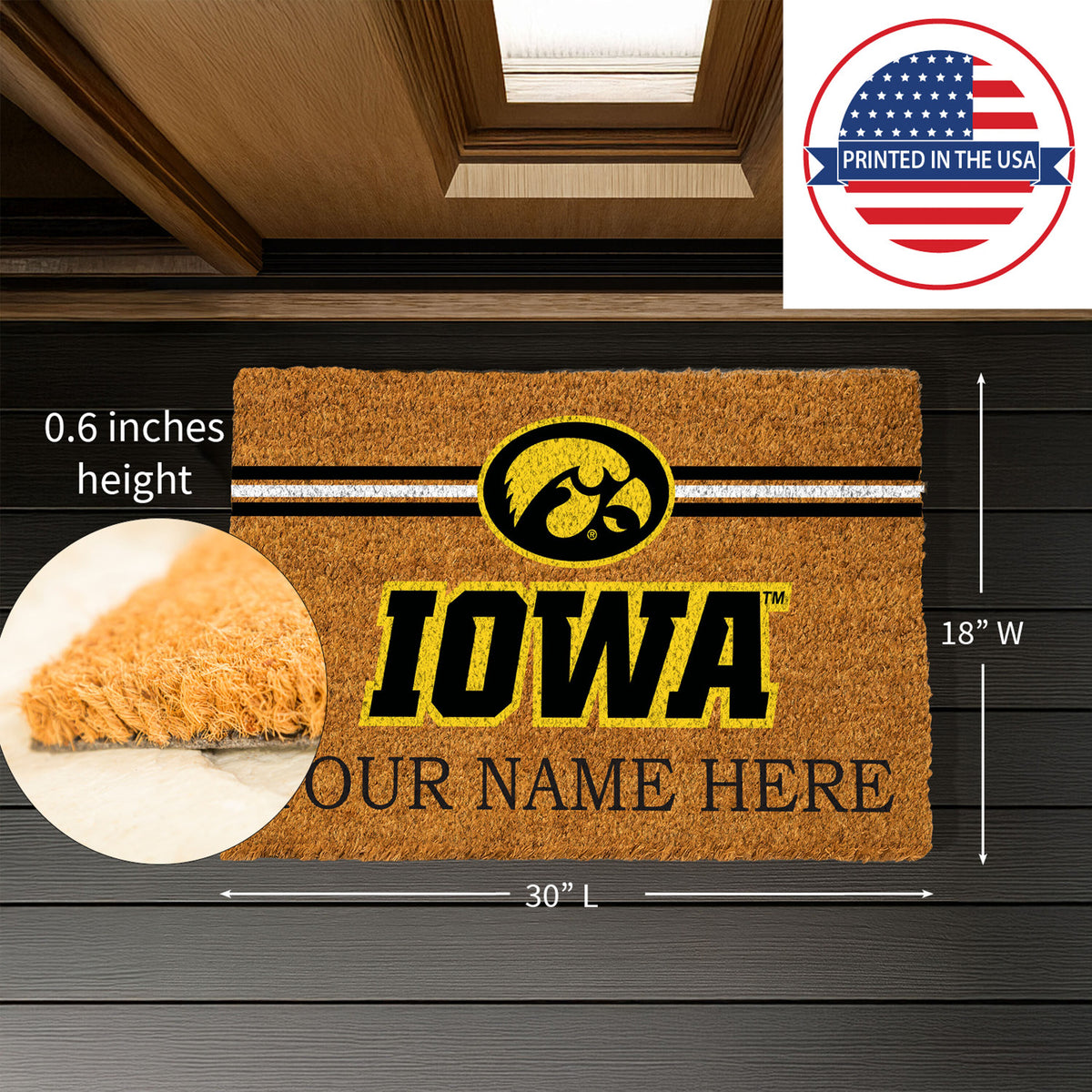 University of Iowa Personalized Mat, Natural Coir with Color Logo, 30" x 18", Slide 8 of 15