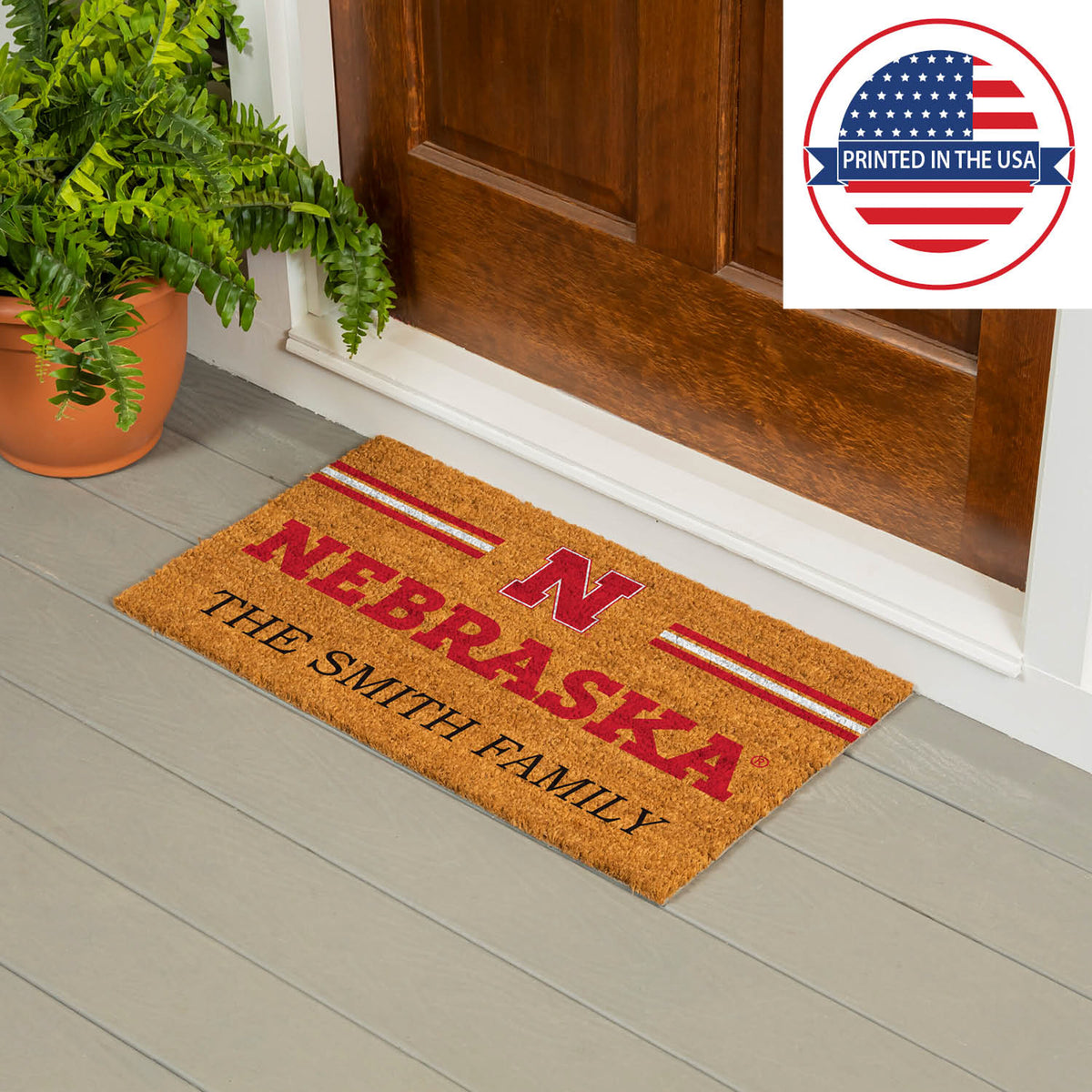 University of Nebraska Personalized Mat, Natural Coir with Color Logo, 30" x 18", Slide 13 of 15