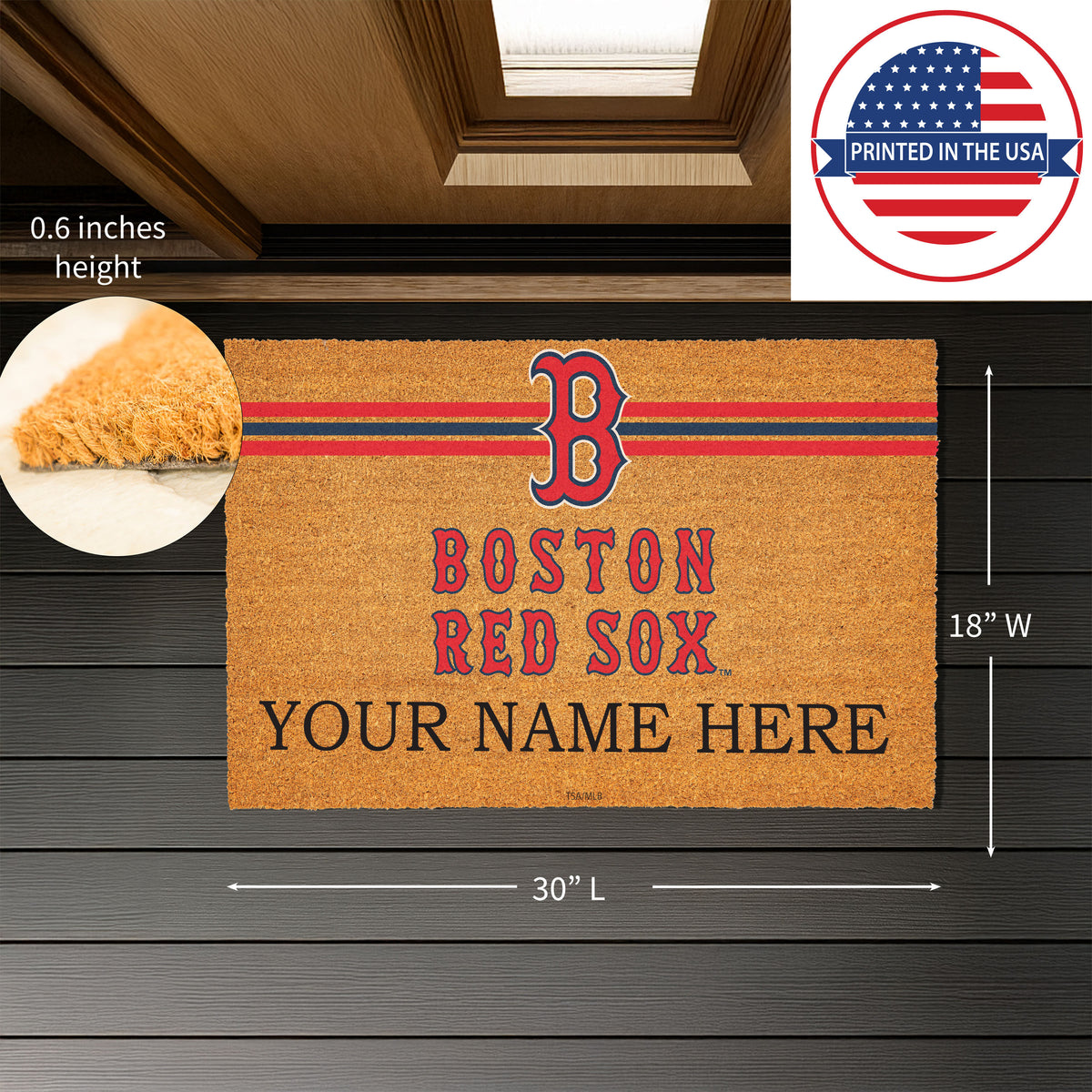 Boston Red Sox Personalized Mat, Natural Coir with Color Logo, 30" x 18", Slide 3 of 4