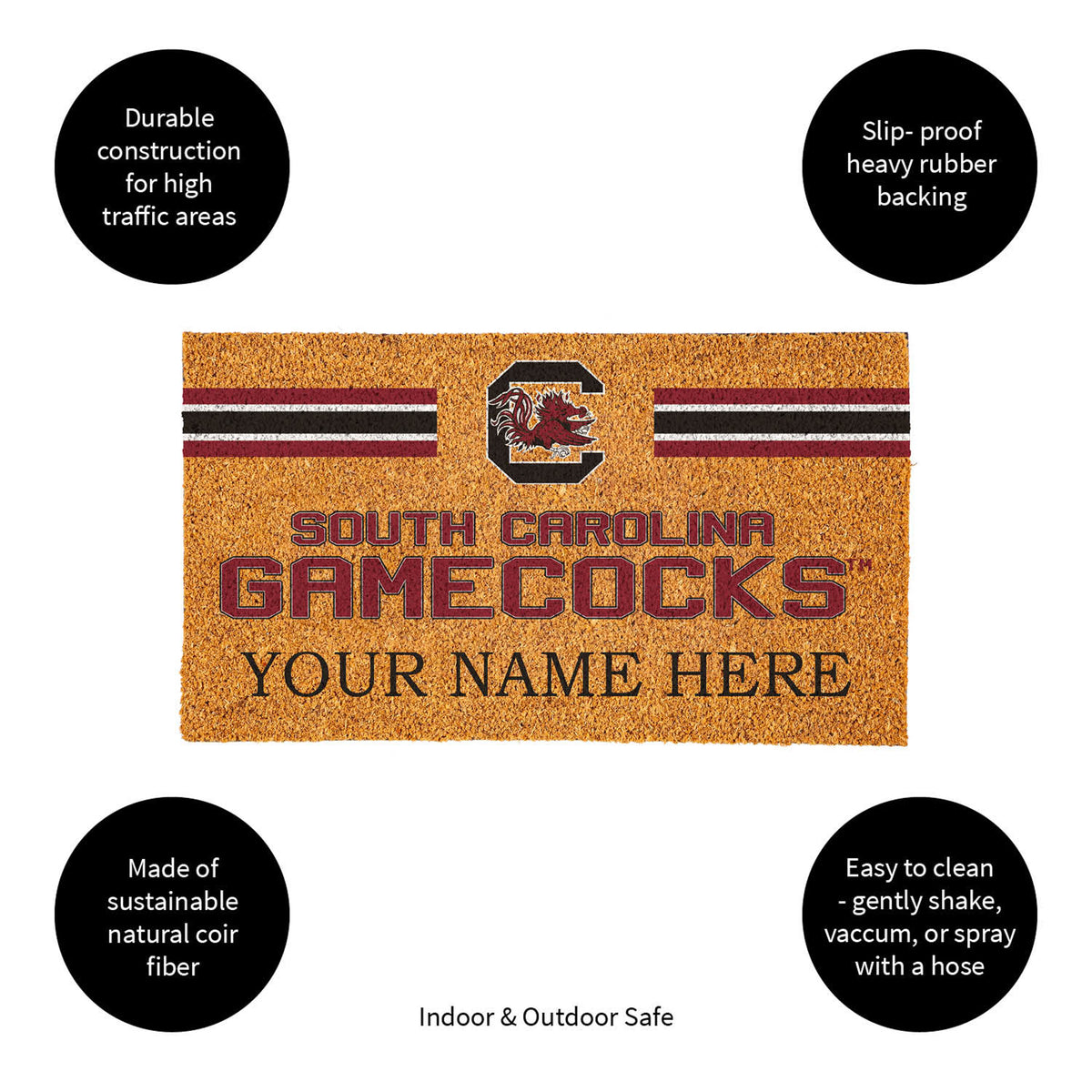 University of South Carolina Personalized Mat, Natural Coir with Color Logo, 30" x 18", Slide 10 of 15