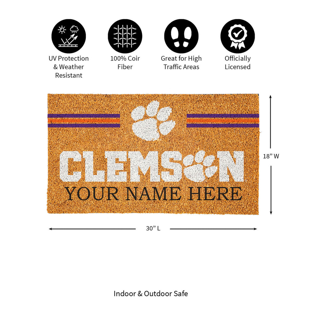 Clemson University Personalized Mat, Natural Coir with Color Logo, 30" x 18", Slide 12 of 15