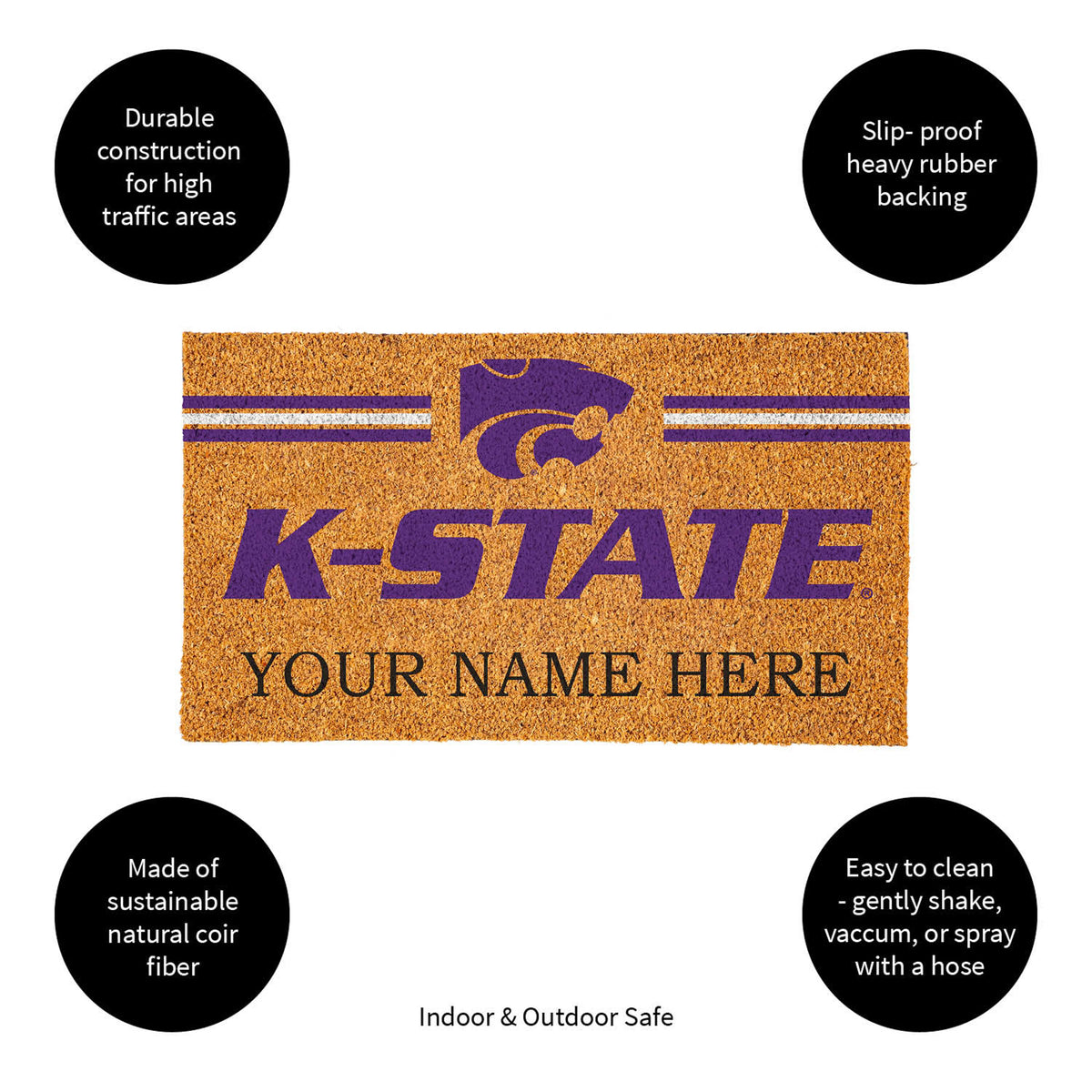 Kansas State University Personalized Mat, Natural Coir with Color Logo, 30" x 18", Slide 14 of 15