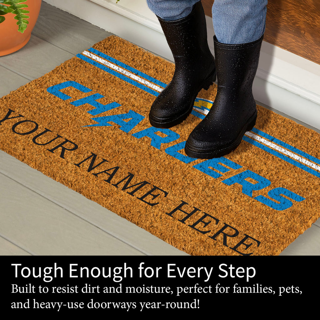 Los Angeles Chargers Personalized Mat, Natural Coir with Color Logo, 30" x 18", Slide 6 of 15