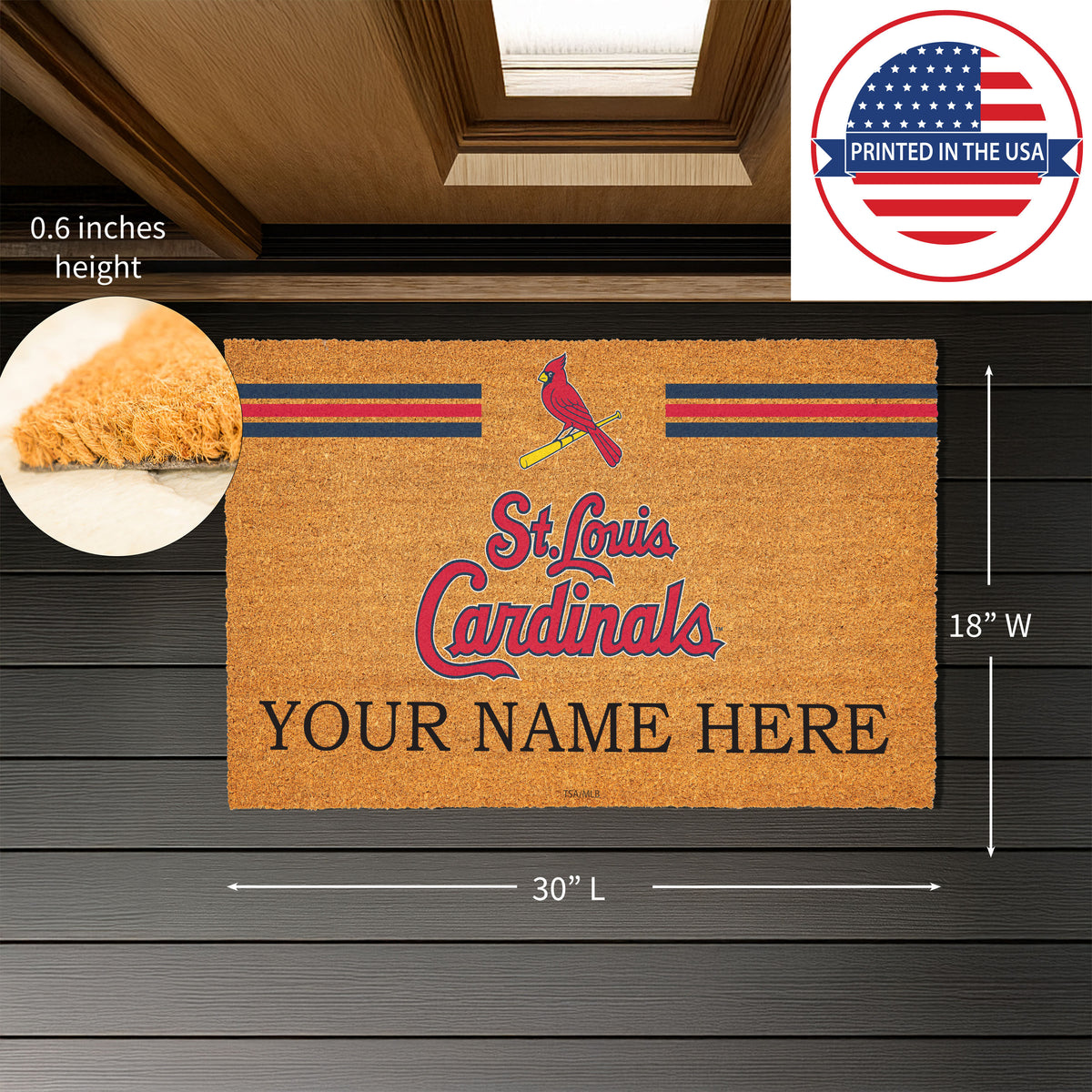 St Louis Cardinals Personalized Mat, Natural Coir with Color Logo, 30" x 18", Slide 3 of 4