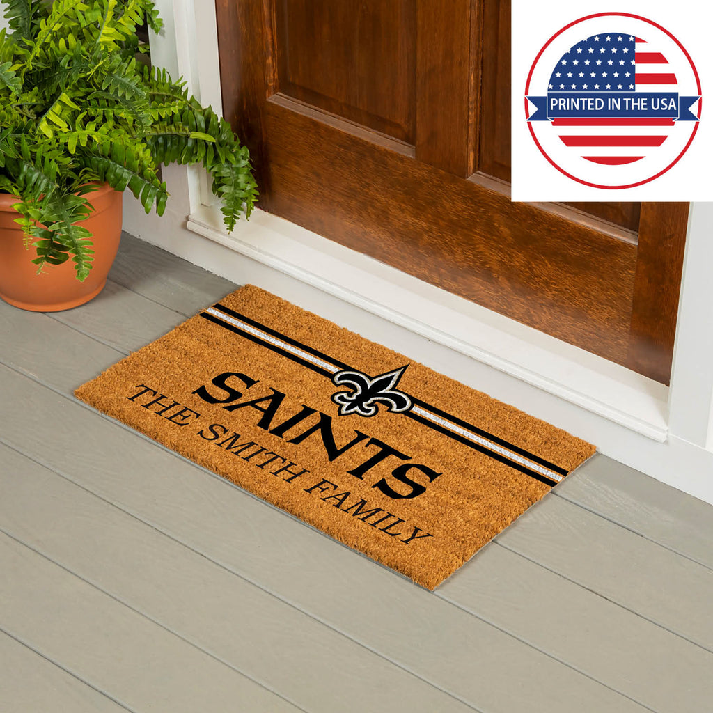 New Orleans Saints Personalized Mat, Natural Coir with Color Logo, 30" x 18", Slide 11 of 15