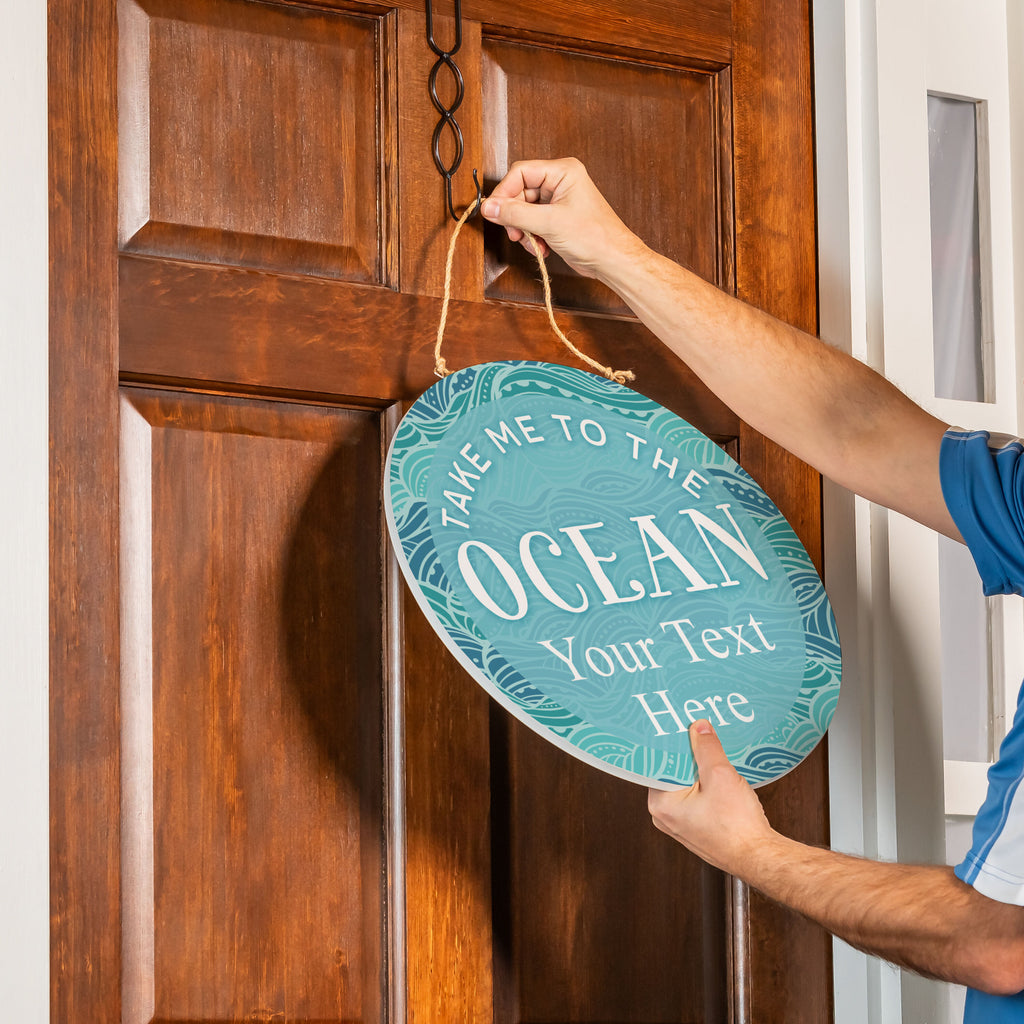 Blue Coastal Make Waves Wood Door Décor, "Take Me To The Ocean" with Personalization, 18", Slide 2 of 4