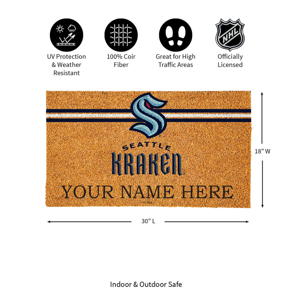 Seattle Kraken Personalized Mat, Natural Coir with Color Logo, 30" x 18", Slide 14 of 15