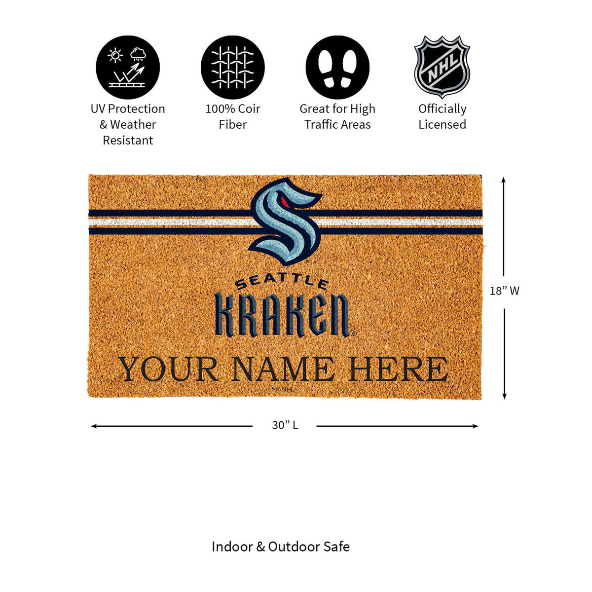 Seattle Kraken Personalized Mat, Natural Coir with Color Logo, 30" x 18", Slide 14 of 15