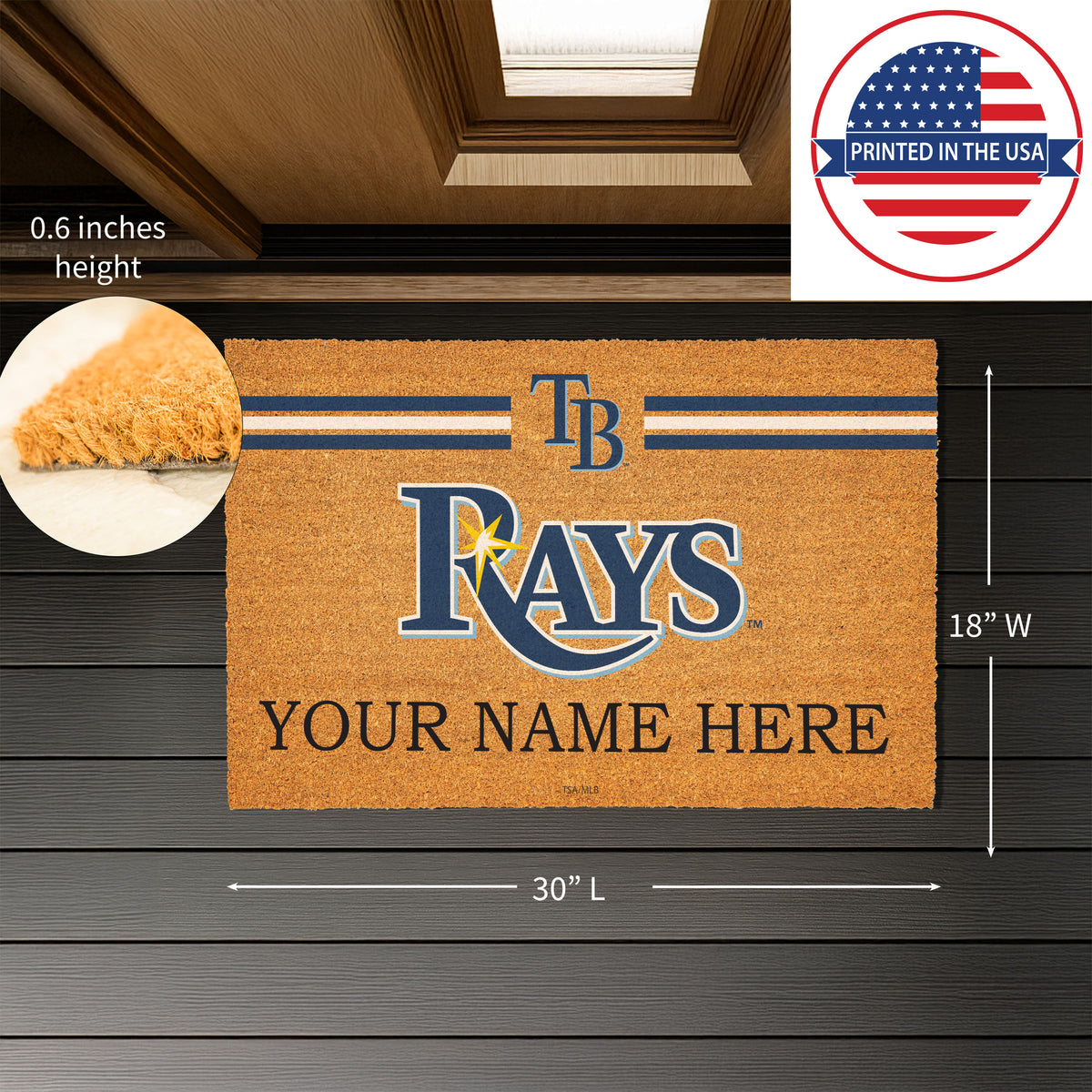 Tampa Bay Rays Personalized Mat, Natural Coir with Color Logo, 30" x 18", Slide 3 of 4