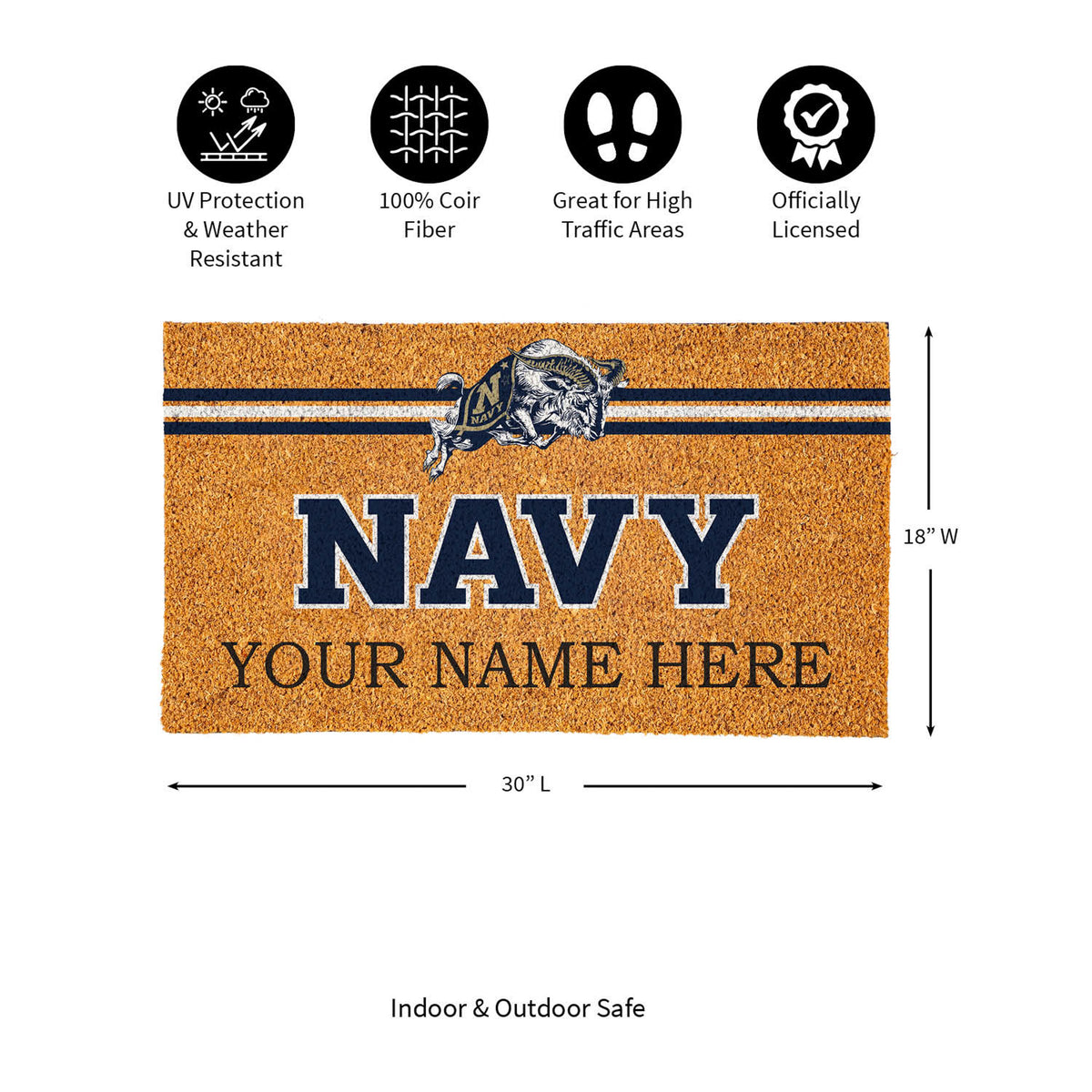 US Naval Academy Personalized Mat, Natural Coir with Color Logo, 30" x 18", Slide 9 of 15