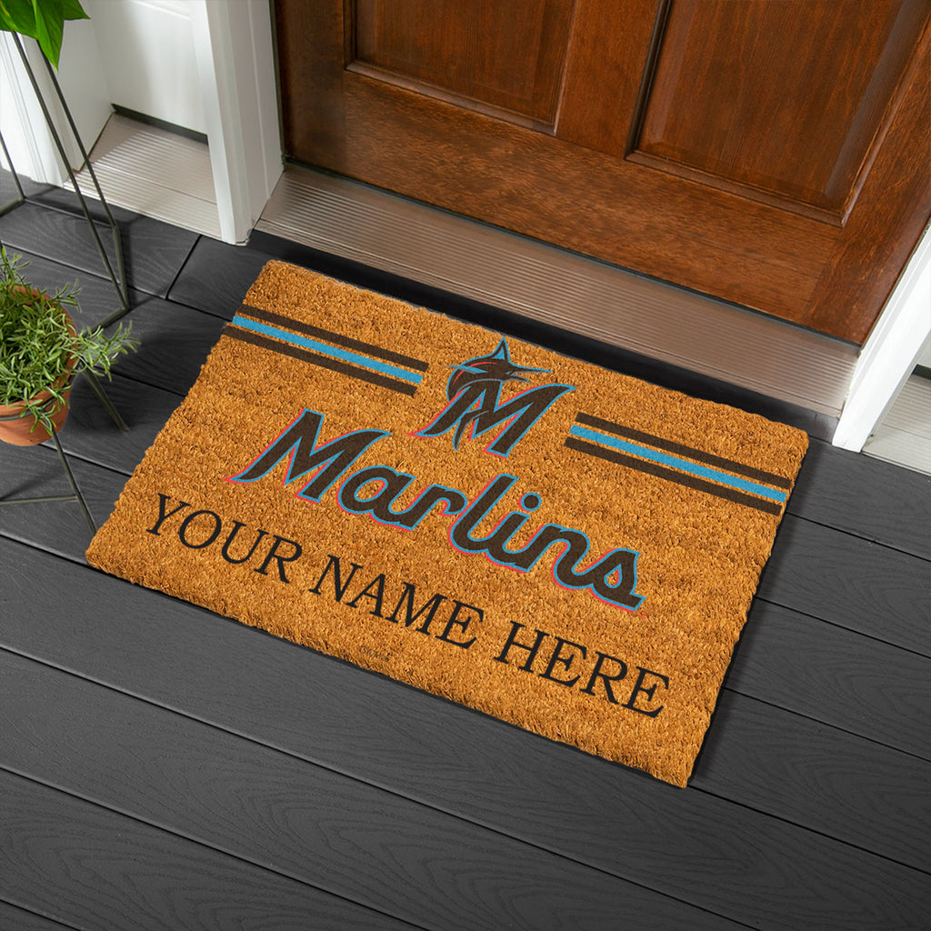 Miami Marlins Personalized Mat, Natural Coir with Color Logo, 30" x 18", Slide 2 of 4