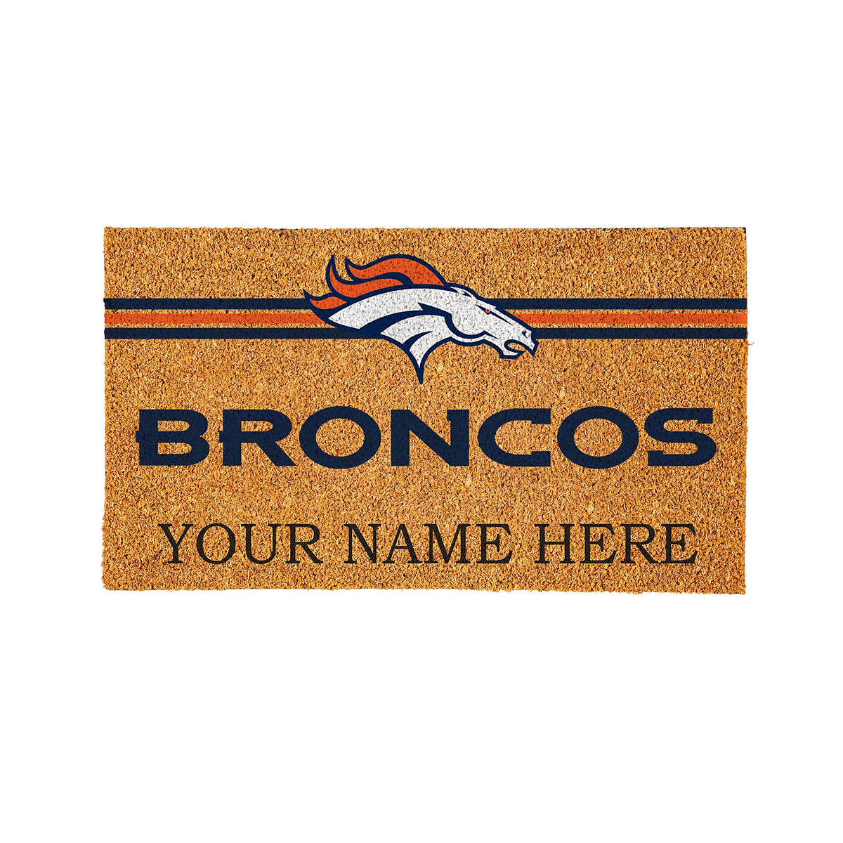 Denver Broncos Personalized Mat, Natural Coir with Color Logo, 30" x 18"
