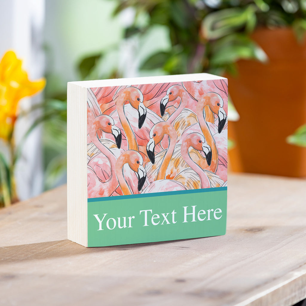Palm Beach Flamingo  Sign Wood Block, "Key West", 6"x6"