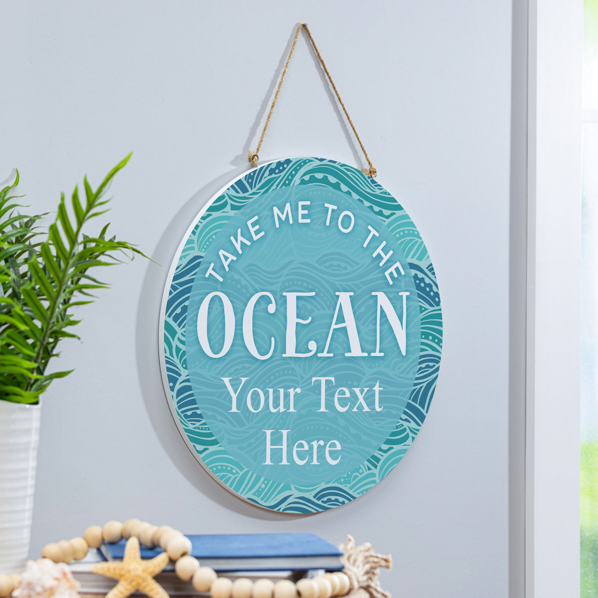 Blue Coastal Make Waves Wood Door Décor, "Take Me To The Ocean" with Personalization, 18", Slide 3 of 4