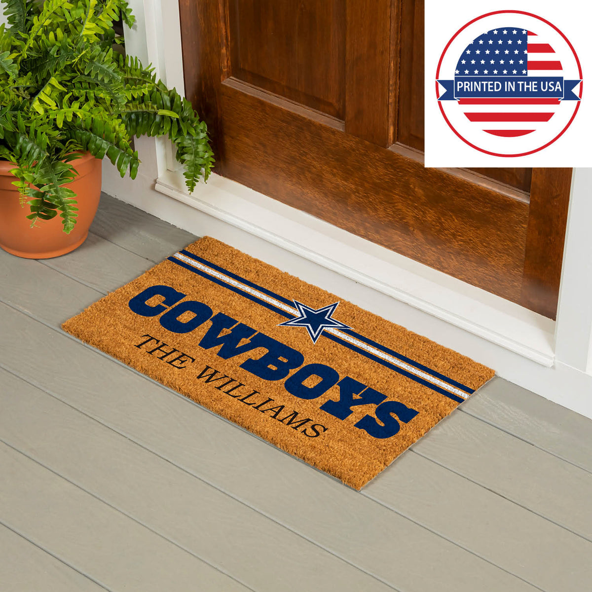 Dallas Cowboys Personalized Mat, Natural Coir with Color Logo, 30" x 18", Slide 10 of 15