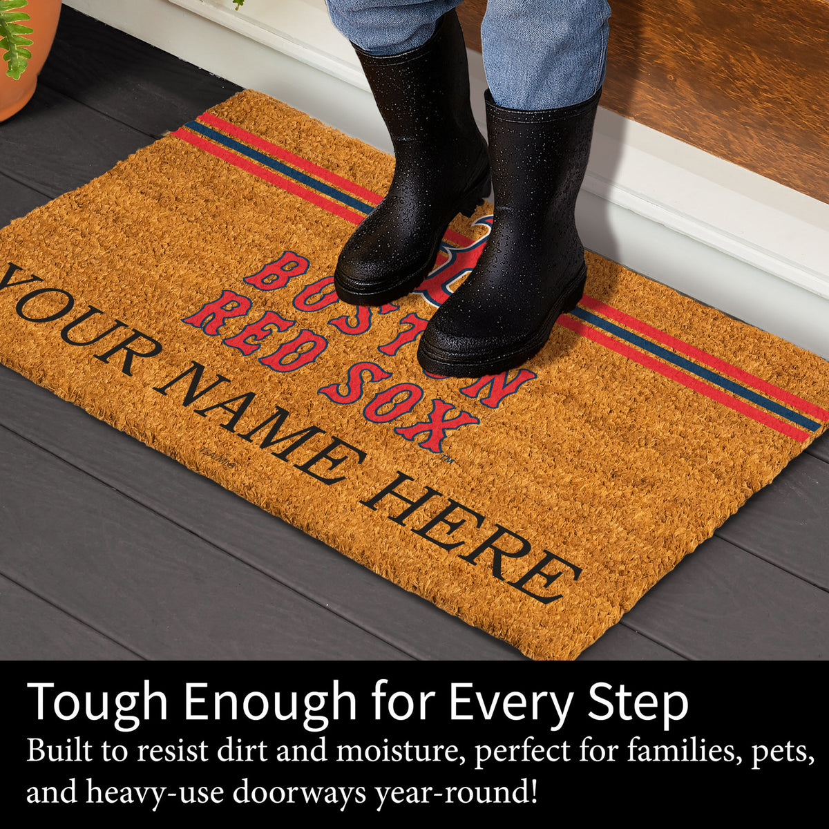 Boston Red Sox Personalized Mat, Natural Coir with Color Logo, 30" x 18", Slide 4 of 4