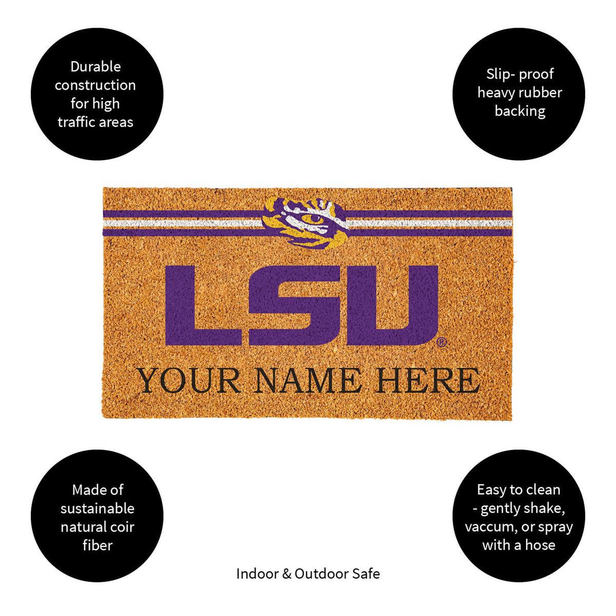 Louisiana State University Personalized Mat, Natural Coir with Color Logo, 30" x 18", Slide 12 of 15