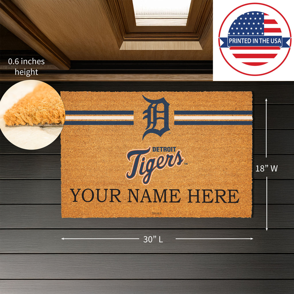 Detroit Tigers Personalized Mat, Natural Coir with Color Logo, 30" x 18", Slide 3 of 4
