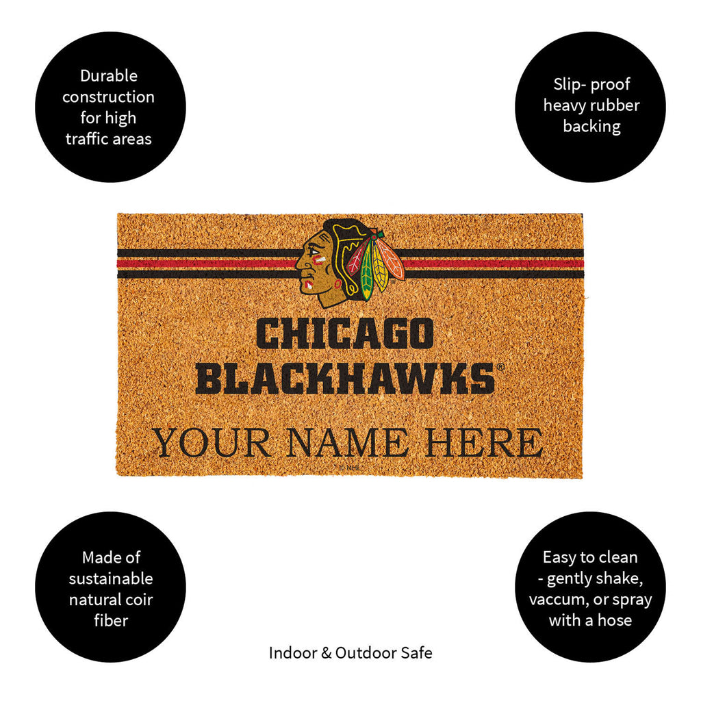 Chicago Blackhawks Personalized Mat, Natural Coir with Color Logo, 30" x 18", Slide 14 of 20