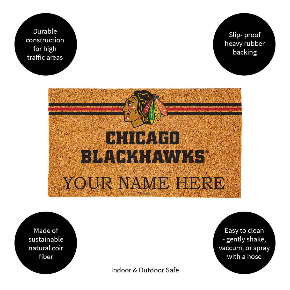 Chicago Blackhawks Personalized Mat, Natural Coir with Color Logo, 30" x 18", Slide 14 of 20