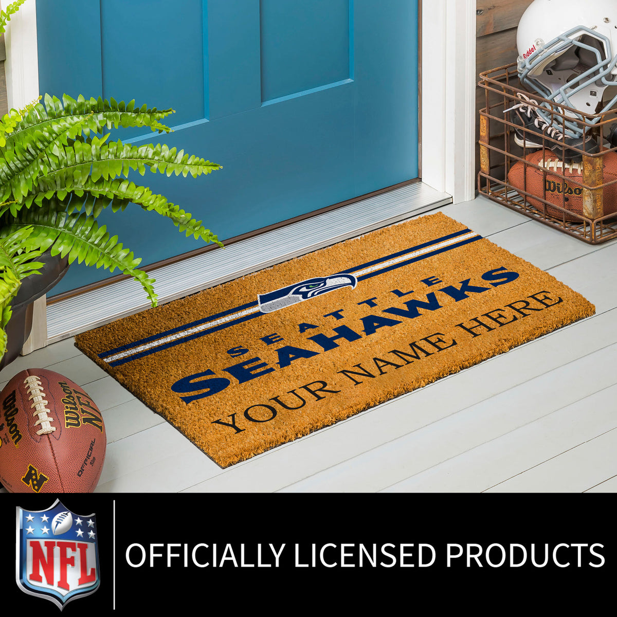 Seattle Seahawks Personalized Mat, Natural Coir with Color Logo, 30" x 18", Slide 6 of 15