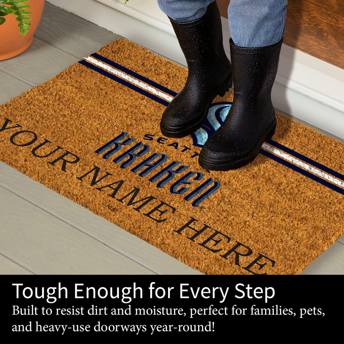 Seattle Kraken Personalized Mat, Natural Coir with Color Logo, 30" x 18", Slide 8 of 15