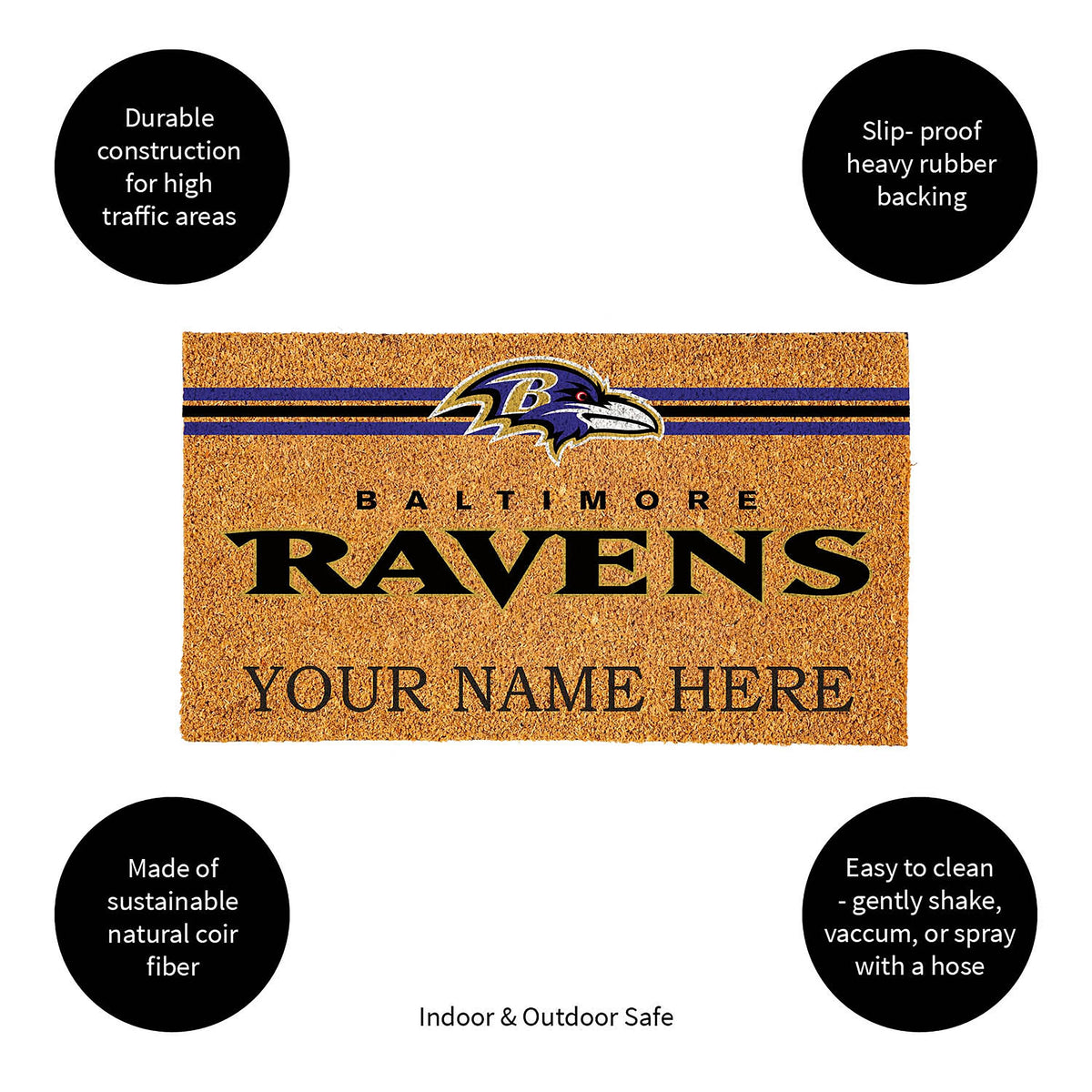 Baltimore Ravens Personalized Mat, Natural Coir with Color Logo, 30" x 18", Slide 5 of 6