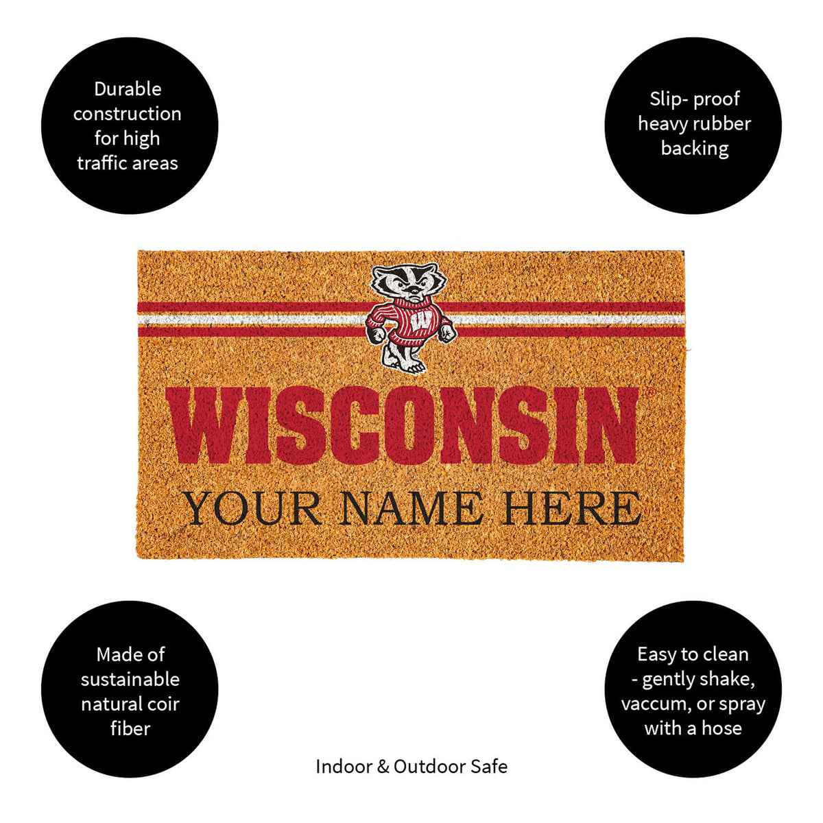 University of Wisconsin-Madison Personalized Mat, Natural Coir with Color Logo, 30" x 18", Slide 10 of 15