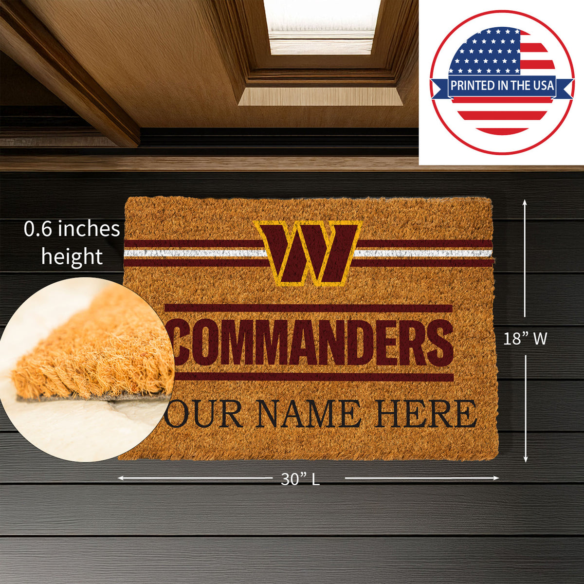 Washington Commanders Personalized Mat, Natural Coir with Color Logo, 30" x 18", Slide 5 of 7