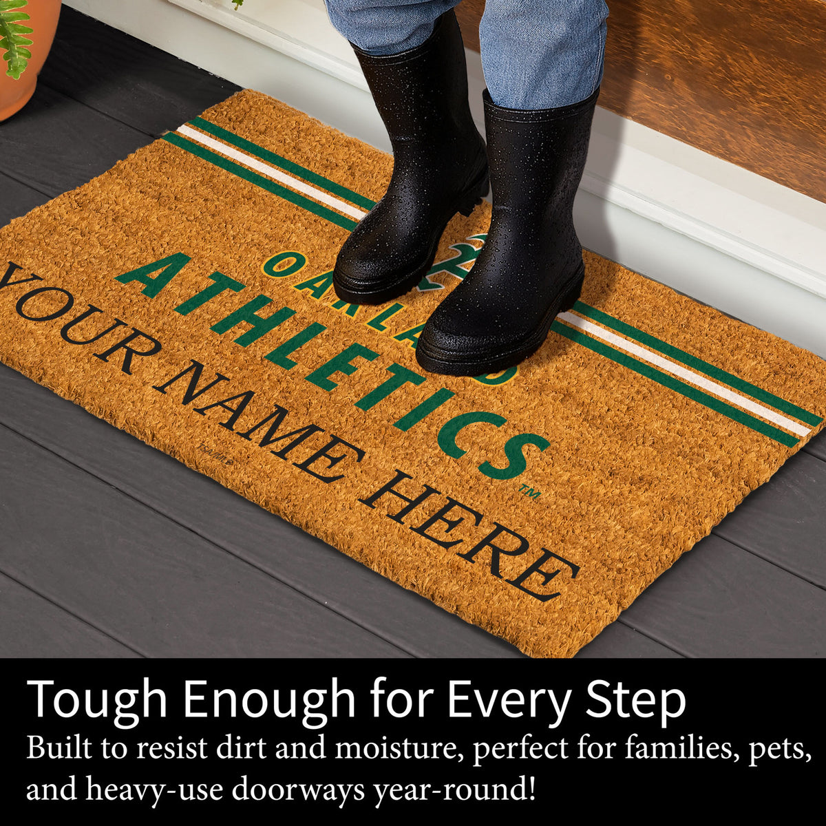 Oakland A's Personalized Mat, Natural Coir with Color Logo, 30" x 18", Slide 4 of 4