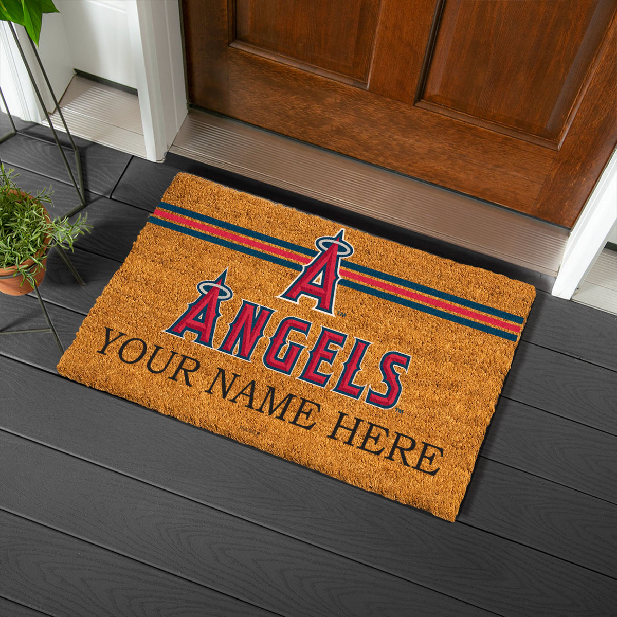 Los Angeles Angels Personalized Mat, Natural Coir with Color Logo, 30" x 18"