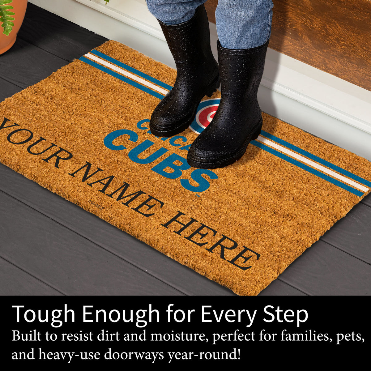 Chicago Cubs Personalized Mat, Natural Coir with Color Logo, 30" x 18", Slide 4 of 4