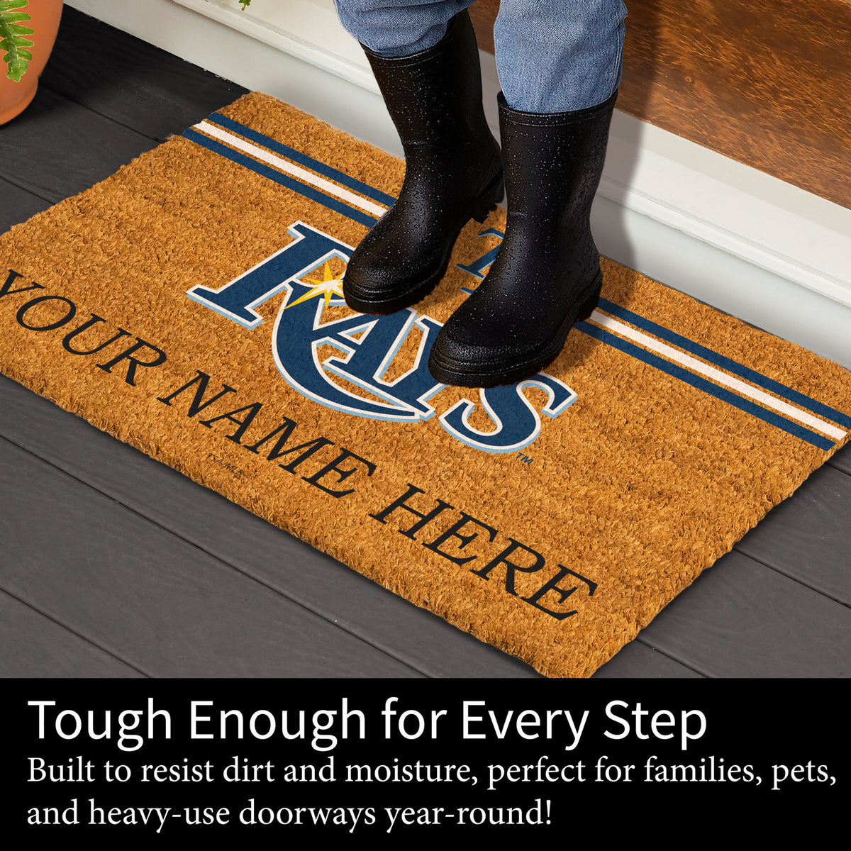 Tampa Bay Rays Personalized Mat, Natural Coir with Color Logo, 30" x 18", Slide 4 of 4