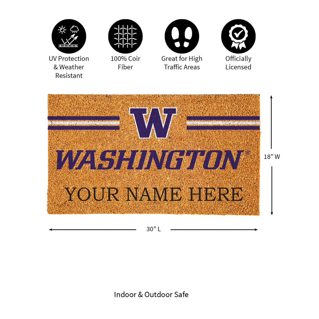 University of Washington Personalized Mat, Natural Coir with Color Logo, 30" x 18", Slide 10 of 15