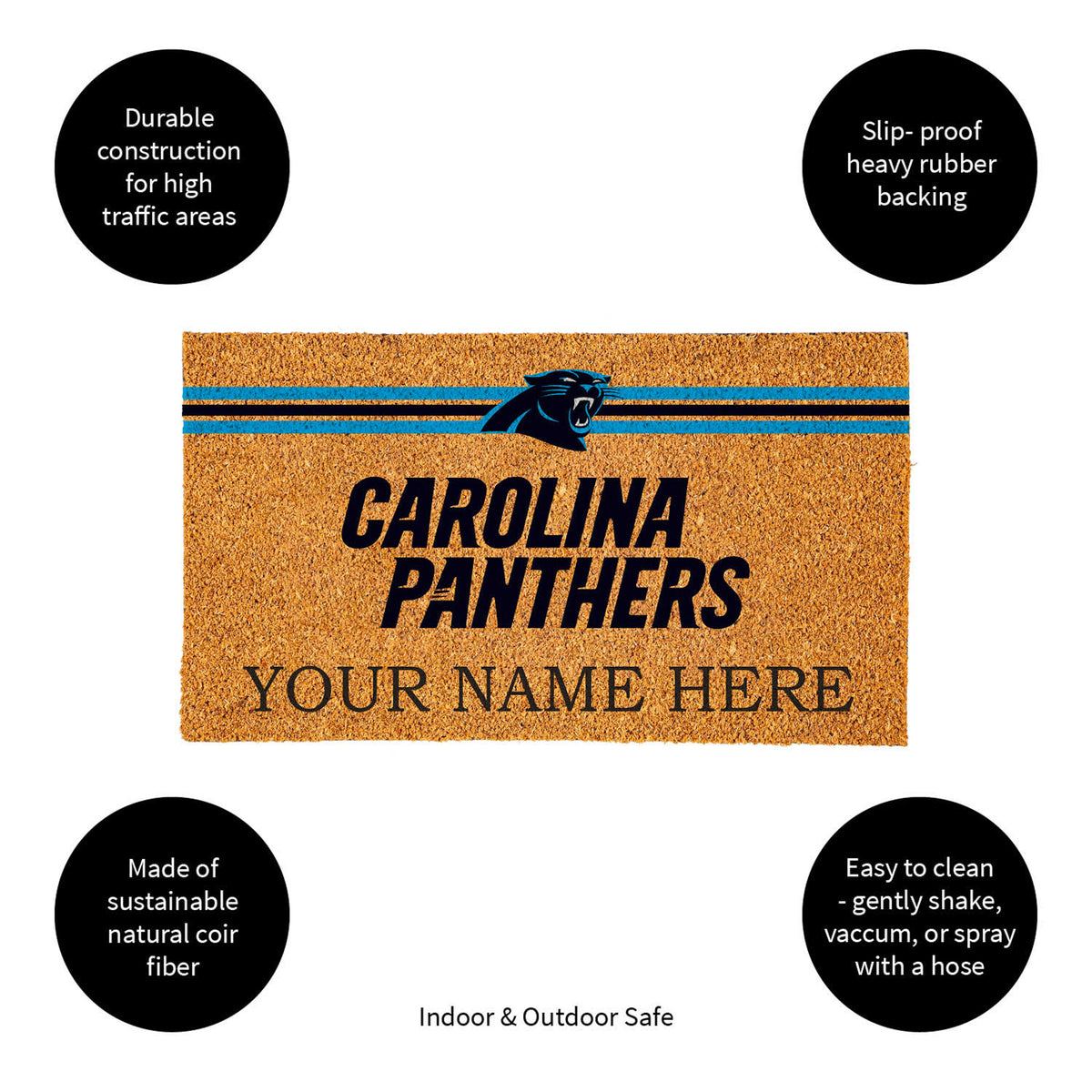 Carolina Panthers Personalized Mat, Natural Coir with Color Logo, 30" x 18", Slide 13 of 15