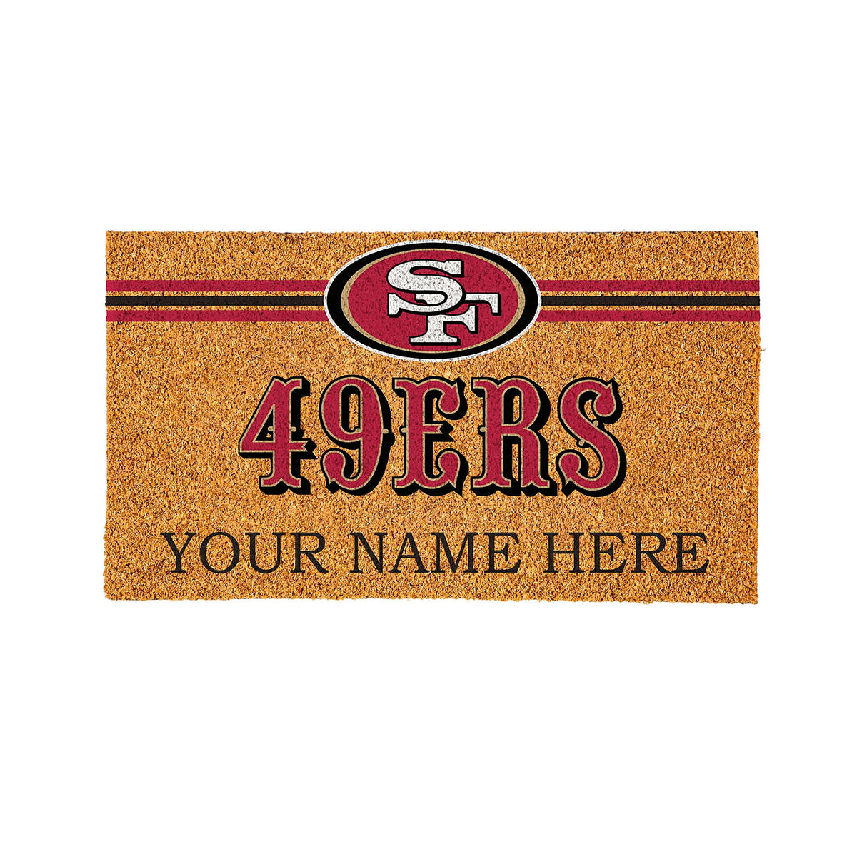 San Francisco 49ers Personalized Mat, Natural Coir with Color Logo, 30" x 18"