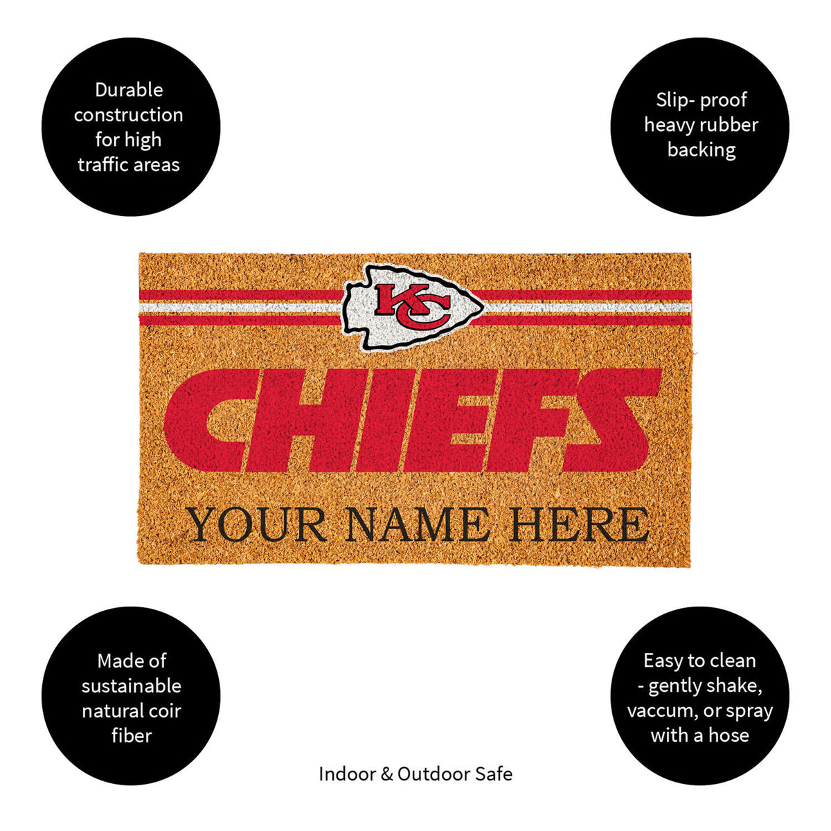 Kansas City Chiefs Personalized Mat, Natural Coir with Color Logo, 30" x 18", Slide 13 of 15